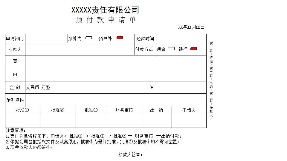 企业公司部门预付款申请表单模板.xlsx