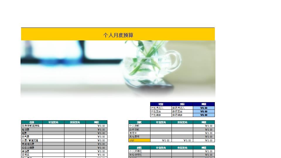 个人月度预算财务表.xls