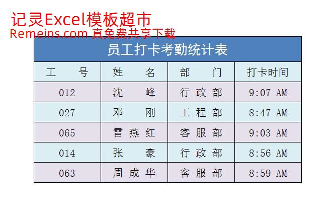 员工打卡考勤统计表.xlsx