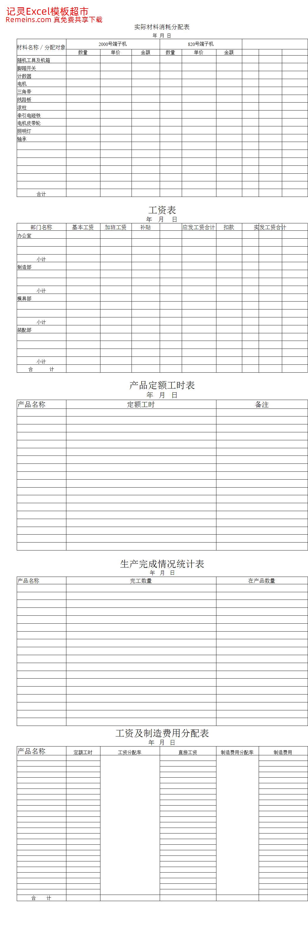 成本核算表格-实际材料消耗分配表.xls