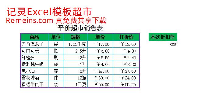 超市商品打折价格表.xlsx