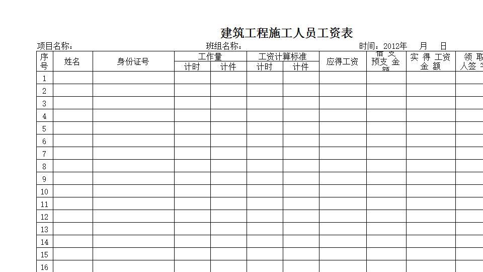 建筑工程施工人员工资表.xls