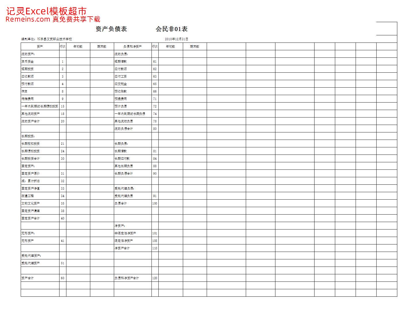 非营利组织-资产负债、业务活动、现金流量表(EXCEL).xls