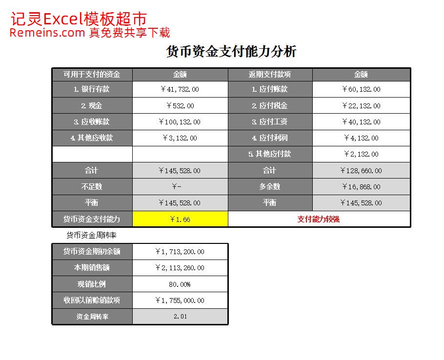 货币资金支付能力分析表.xlsx