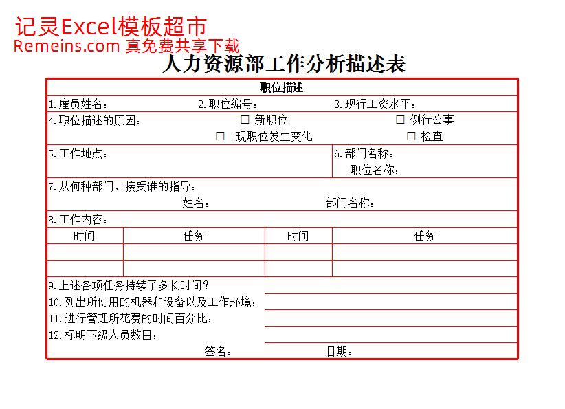 人力资源部工作分析描述表.xlsx