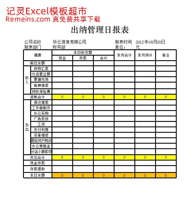 出纳管理日报表.xlsx