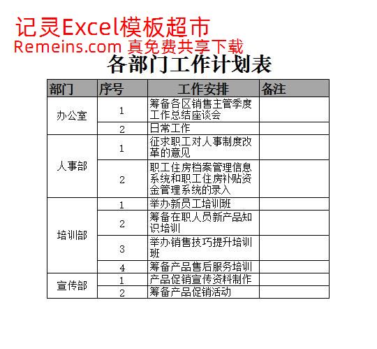 各部门工作计划表.xlsx