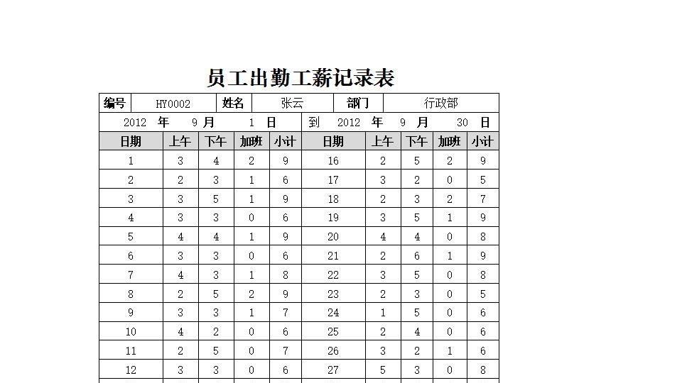 员工出勤工薪记录表.xlsx