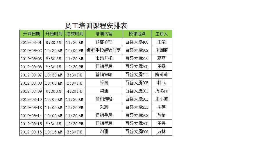 员工培训课程安排表.xlsx