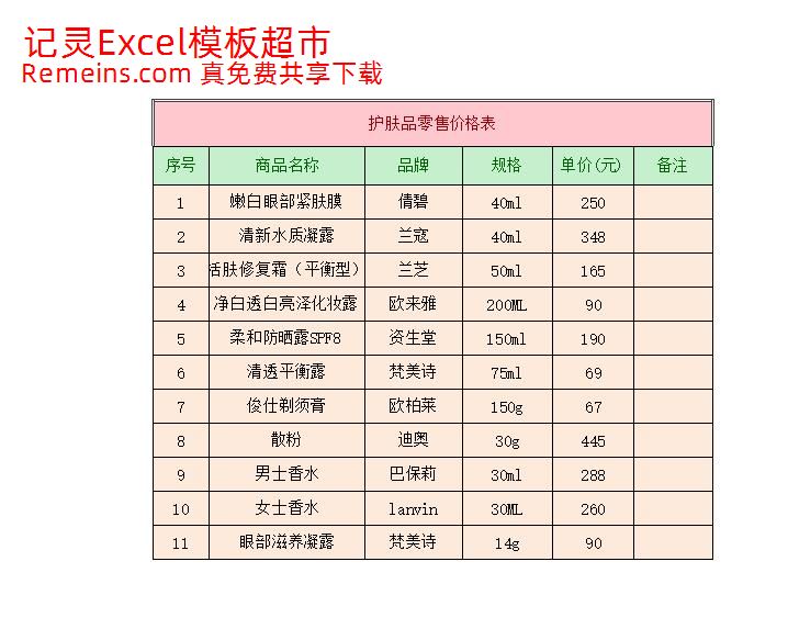 商品零售价格表.xlsx