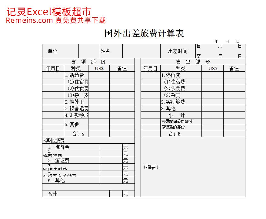国外出差旅费计算表.xlsx
