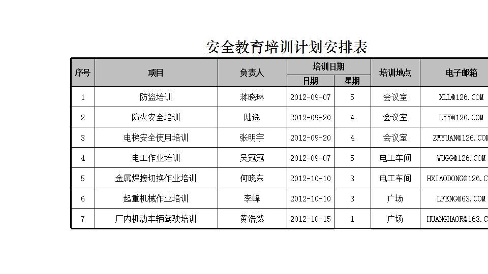 安全教育培训计划安排表.xlsx