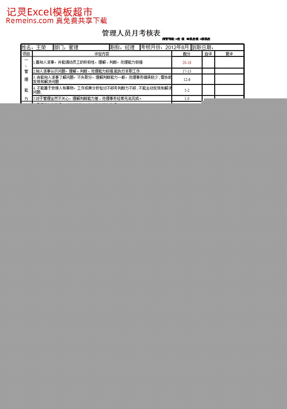 管理人员月考核表.xlsx