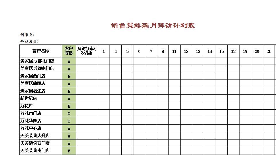 销售员终端月拜访计划表.xlsx