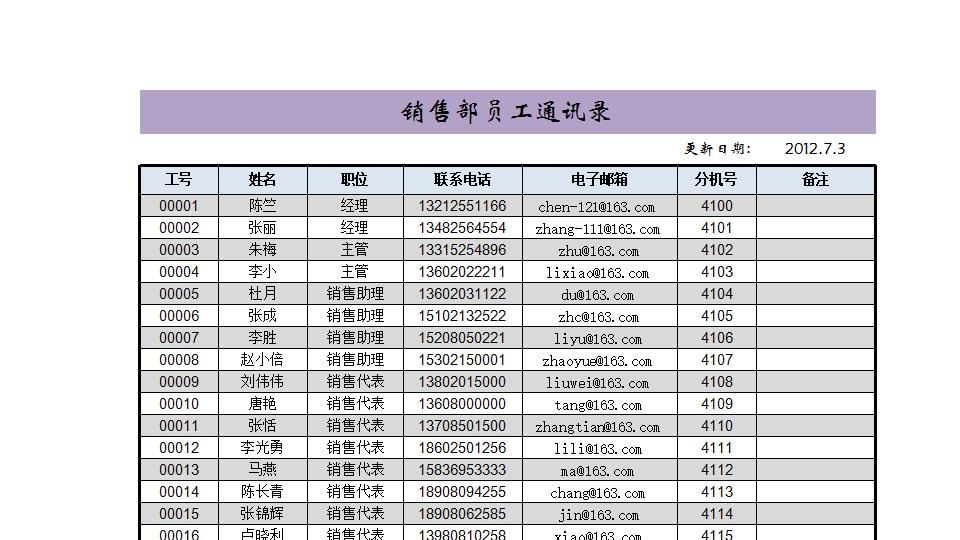 销售部员工通讯录.xlsx