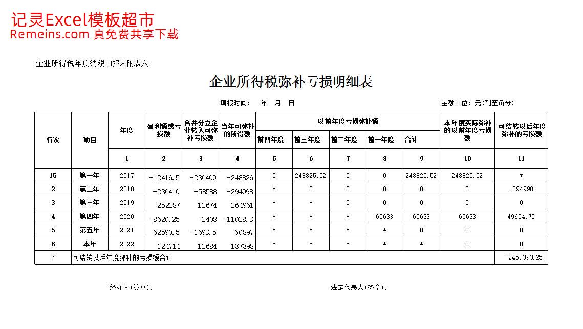 税前弥补亏损明细表.xlsx
