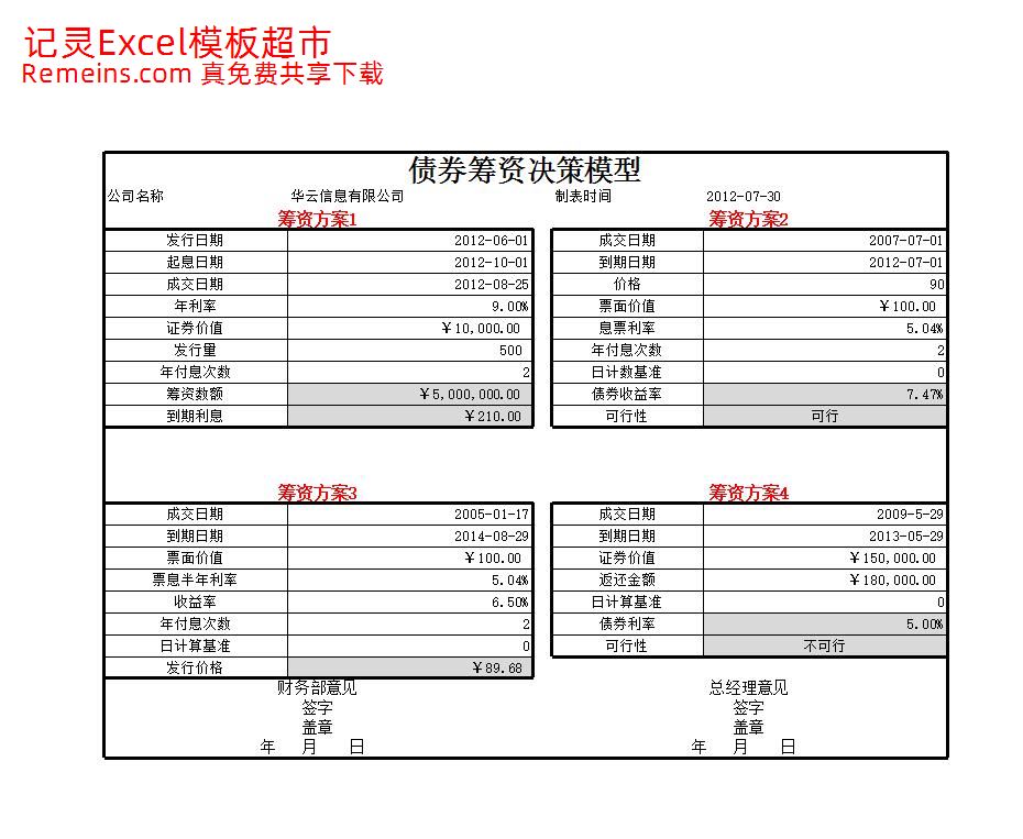 债券筹资决策模型.xlsx