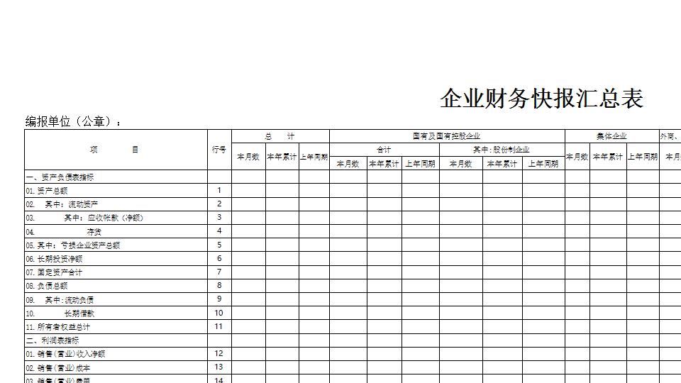企业财务快报汇总表.xls