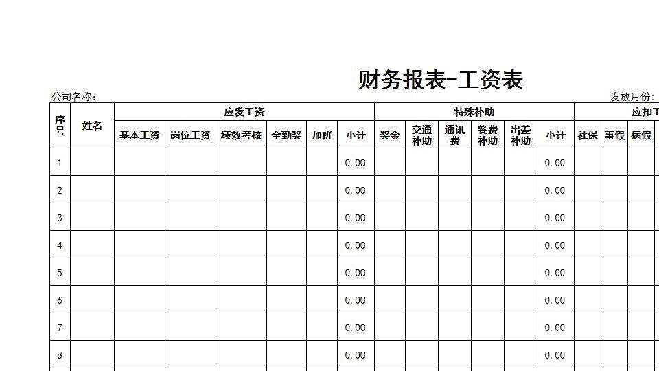 财务报表-工资表.xls