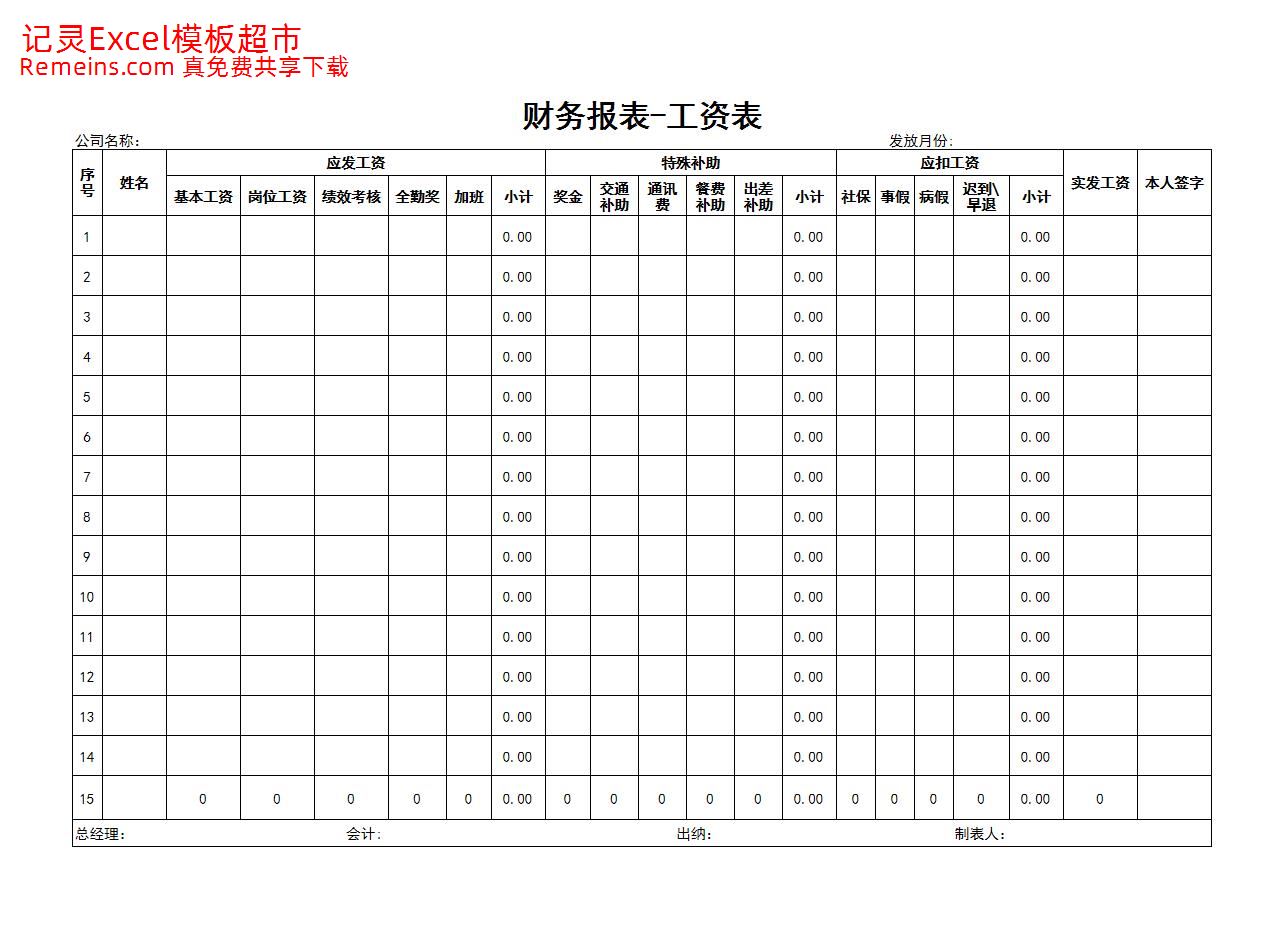 财务报表-工资表.xls