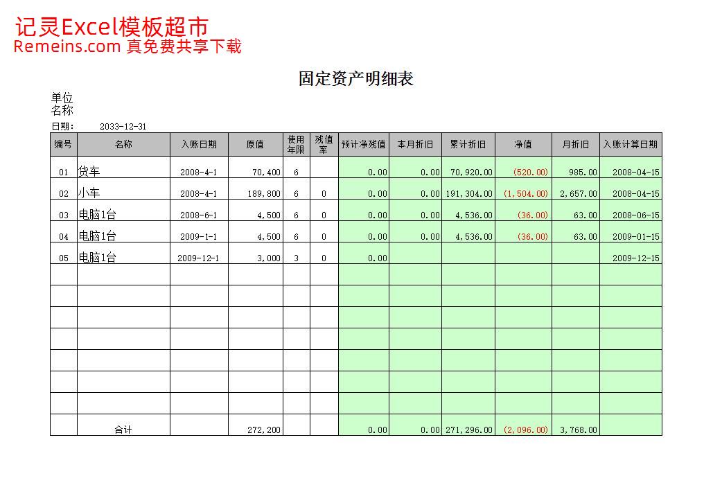 固定资产折旧.xls