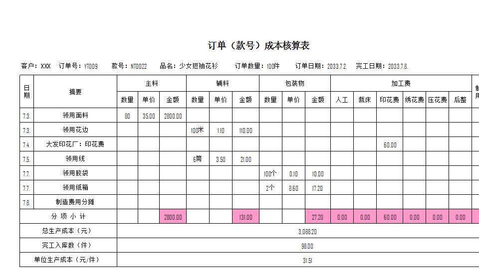 订单（款号）成本核算表.xls