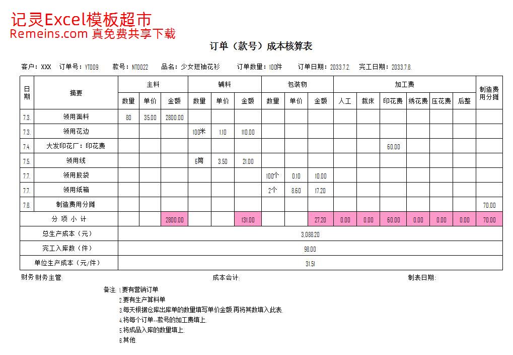 订单（款号）成本核算表.xls
