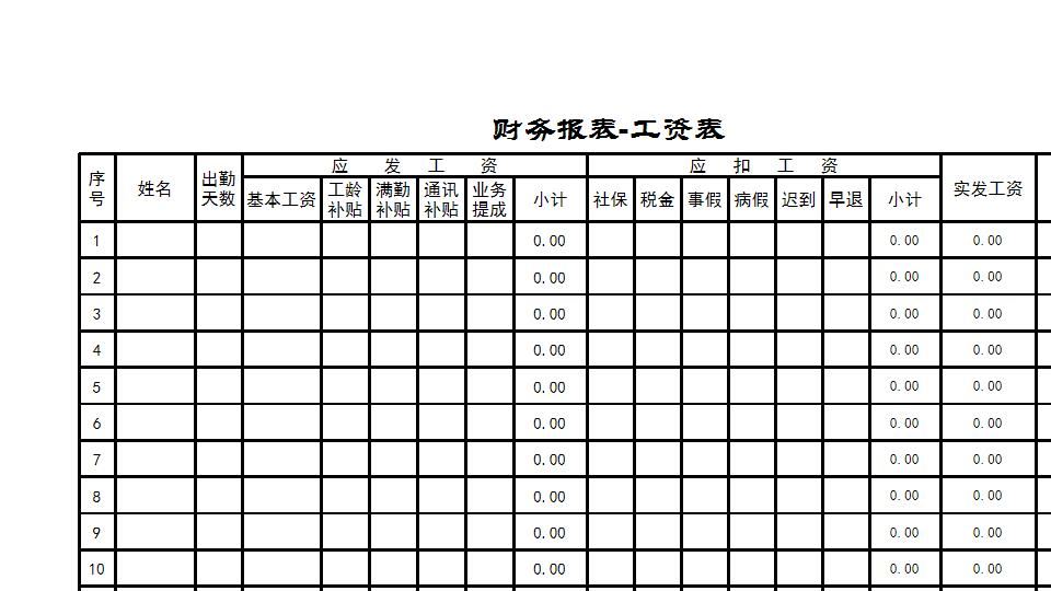 财务报表-工资表.xls