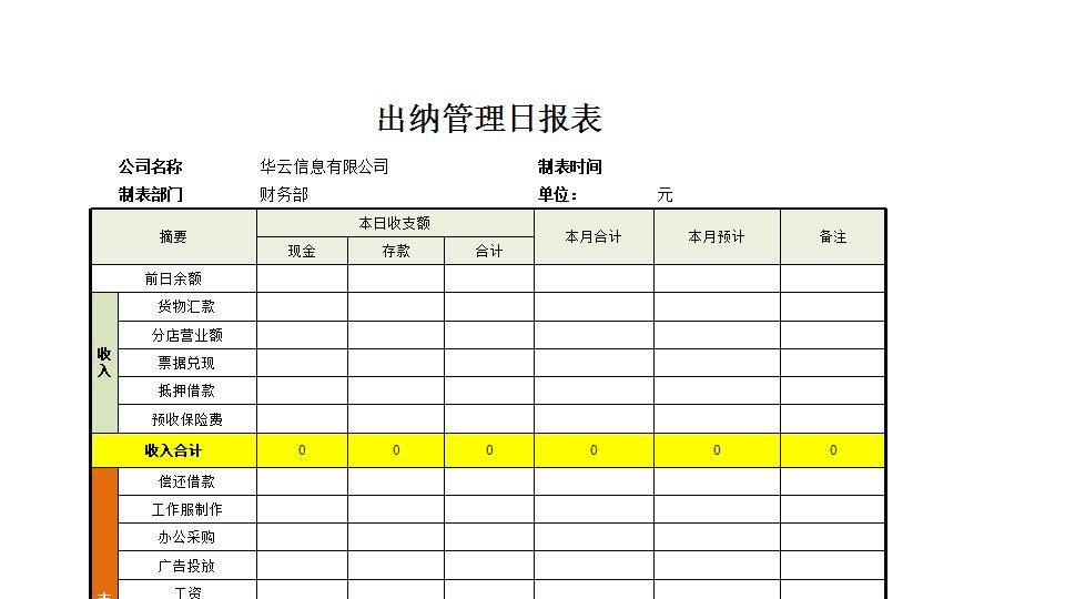 出纳管理日报表.xlsx