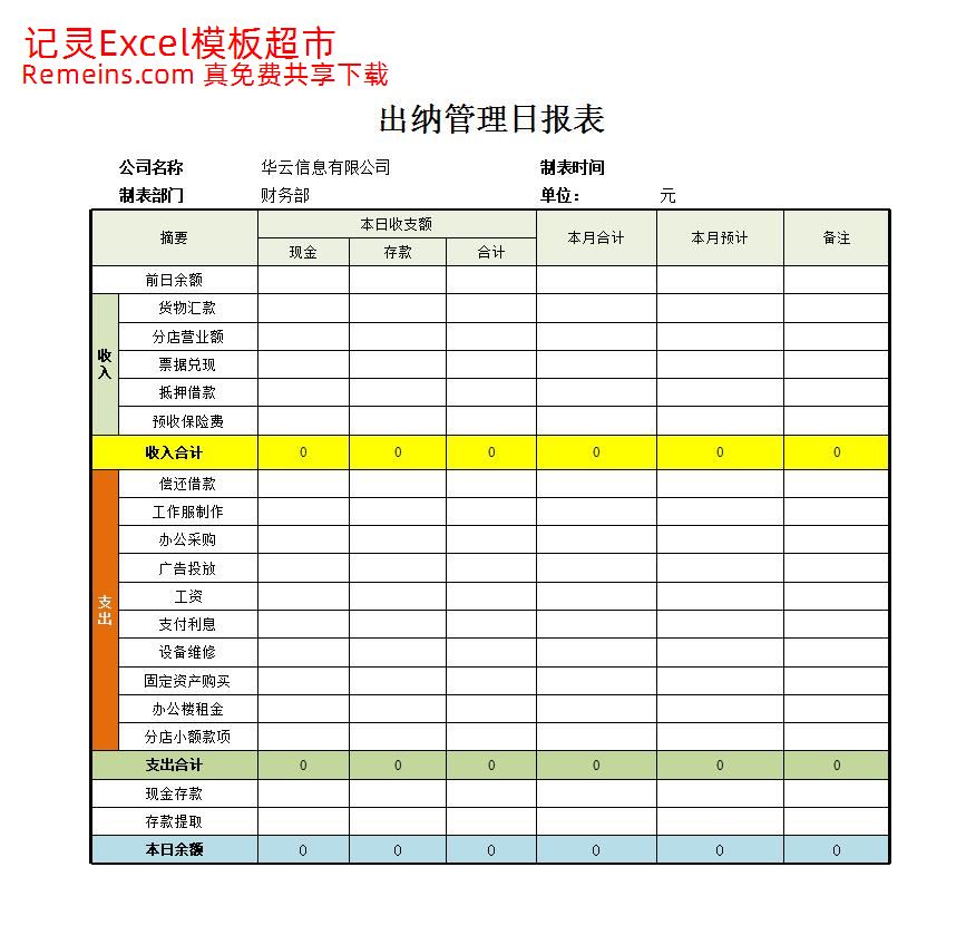出纳管理日报表.xlsx