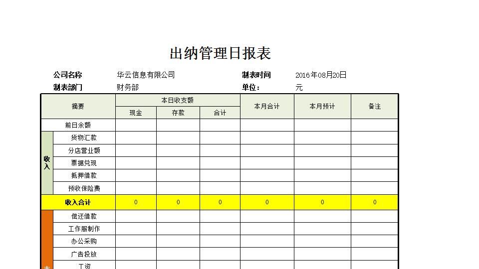 出纳管理日报表.xlsx