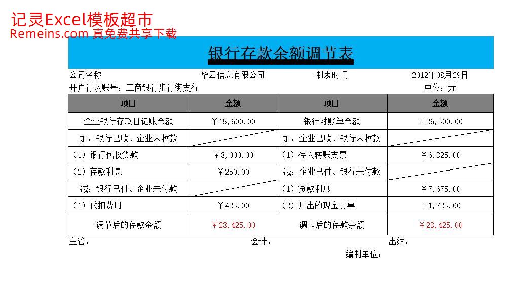 银行存款余额调节表.xlsx