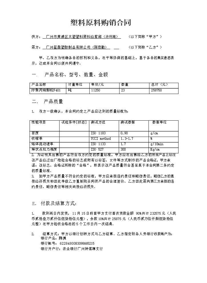 塑料原料购销合同.doc