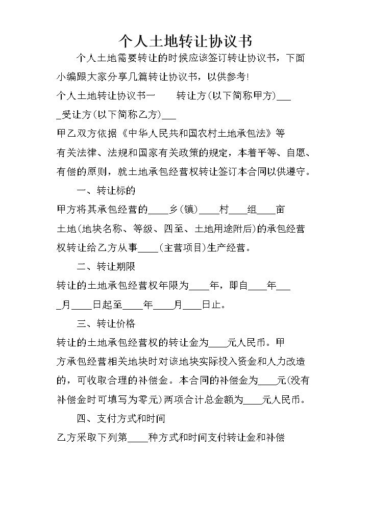 个人土地转让协议书.docx