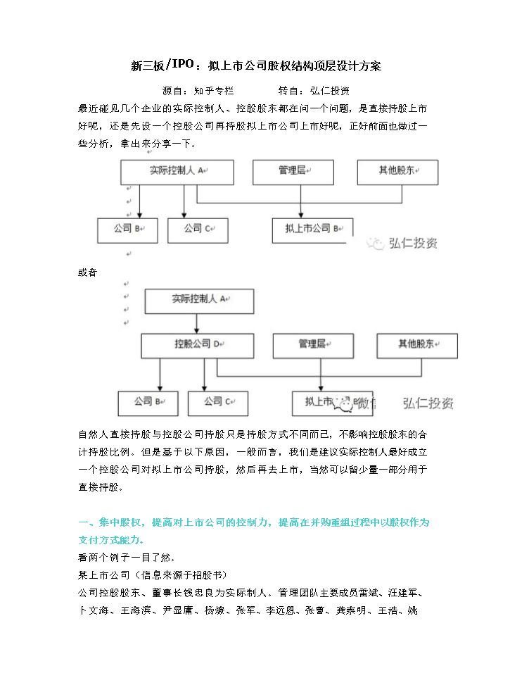 拟上市公司股权结构顶层设计方案.docx