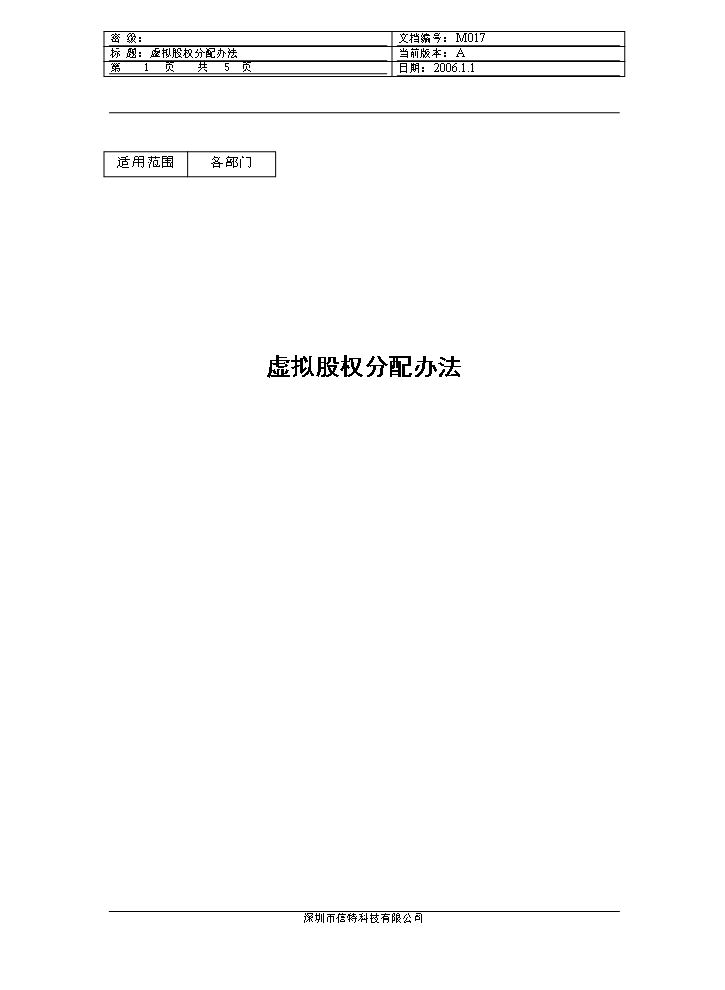 虚拟股权分配办法.doc