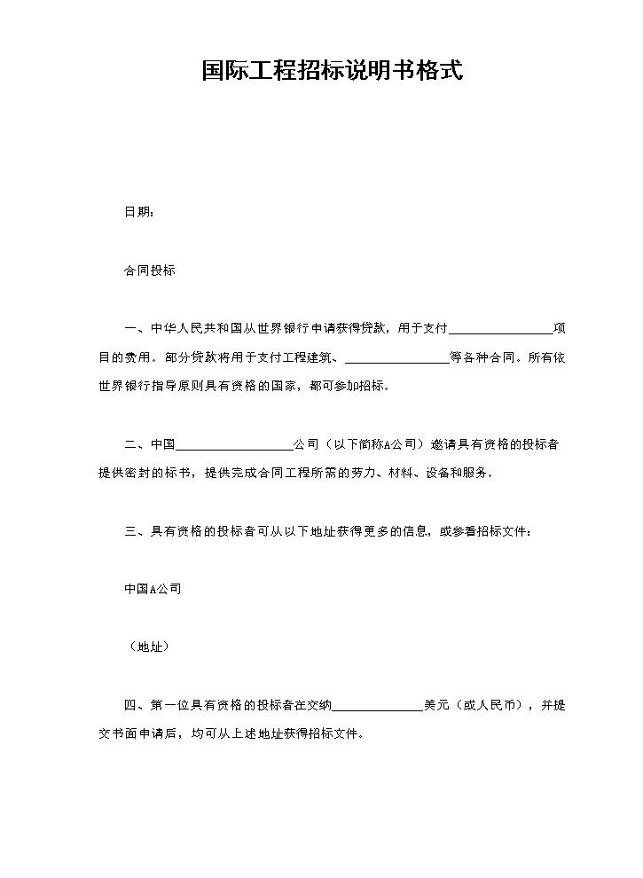 国际工程招标说明书格式.doc