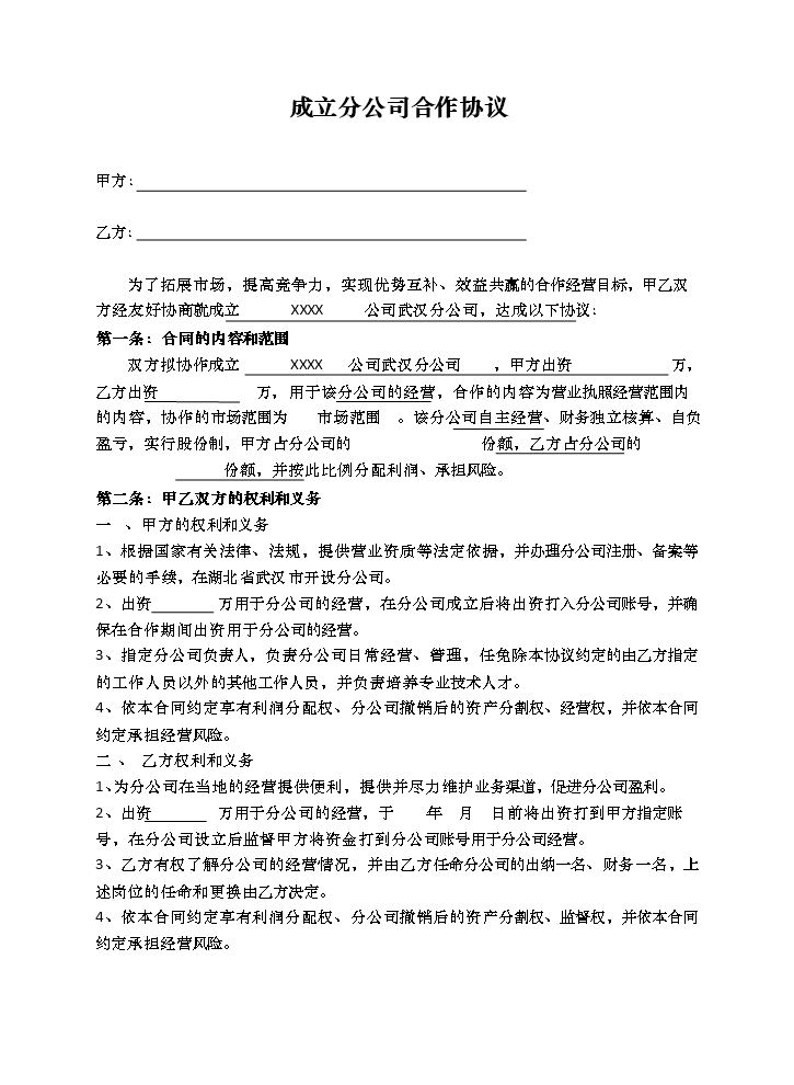 合作成立分公司协议书.docx